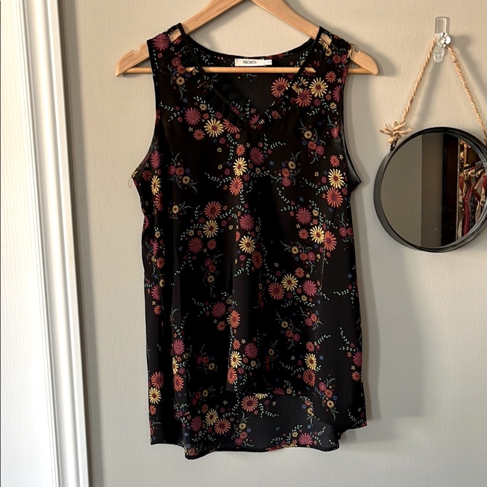Floral Black Sleeveless Top